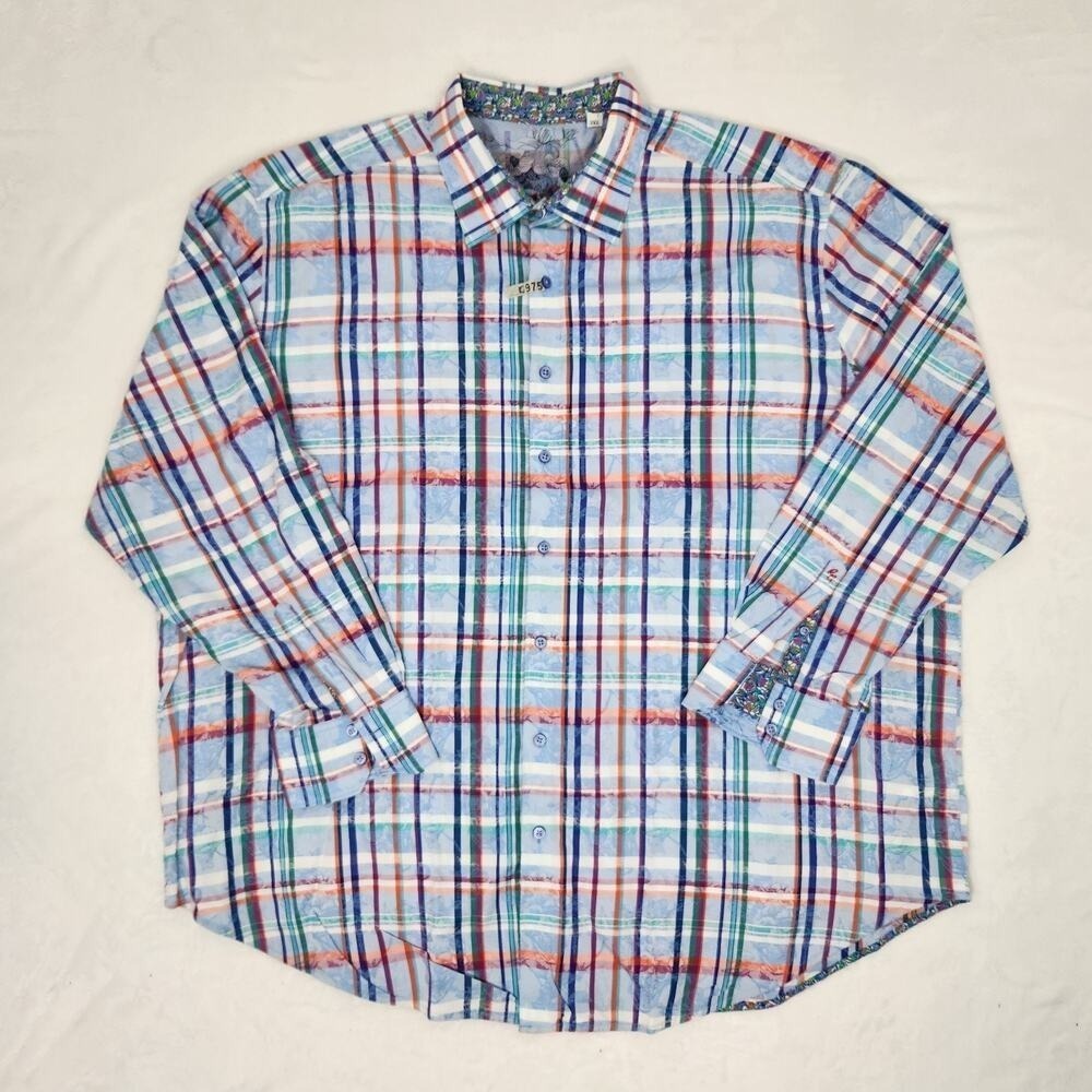 Robert Graham Mens 3XL Plaid Button Down Shirt Blue Skull Floral Flip Cuff